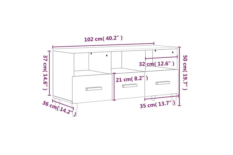 beBasic tv-bord 102x36x50 cm konstrueret træ brun egetræsfarve - Brun - TV-borde