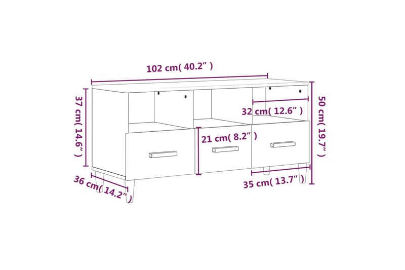 beBasic tv-bord 102x36x50 cm konstrueret træ røget egetræsfarve - Brun - Møbler - TV borde & mediemøbler - TV-borde