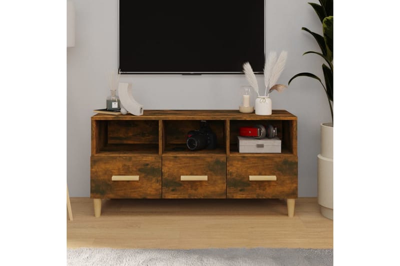 beBasic tv-bord 102x36x50 cm konstrueret træ røget egetræsfarve - Brun - TV-borde