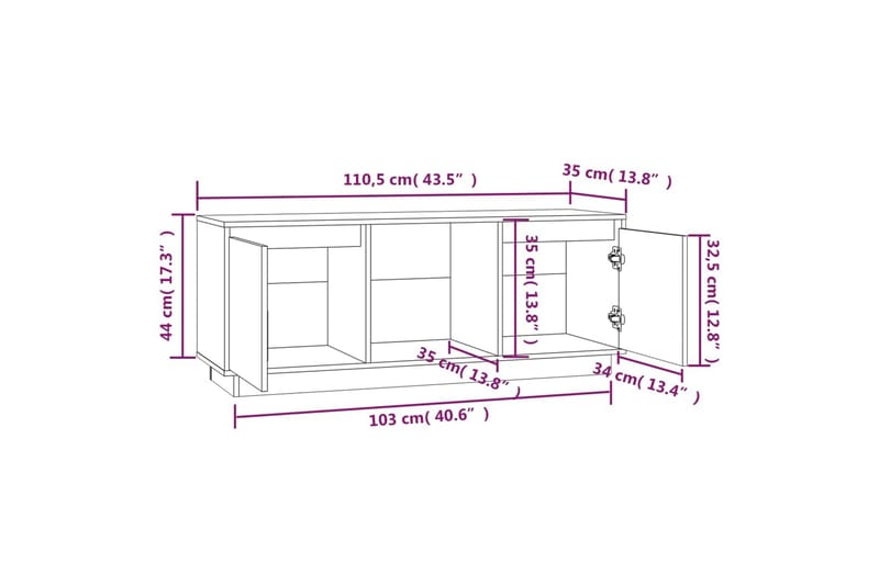 beBasic tv-bord 110,5x35x44 cm massivt fyrretræ - Brun - Møbler - TV borde & mediemøbler - TV-borde