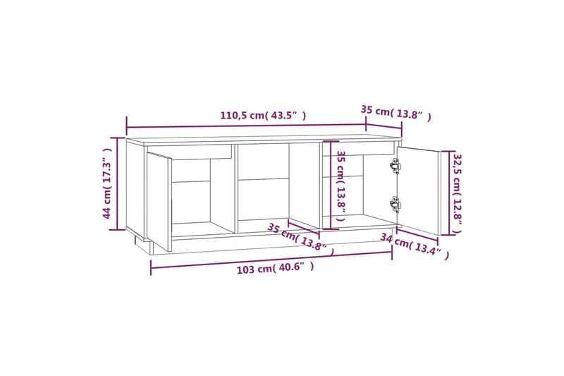 beBasic tv-bord 110,5x35x44 cm massivt fyrretræ gyldenbrun - Brun - Møbler - TV borde & mediemøbler - TV-borde