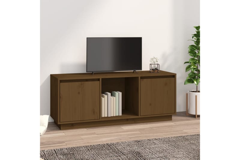 beBasic tv-bord 110,5x35x44 cm massivt fyrretræ gyldenbrun - Brun - TV-borde