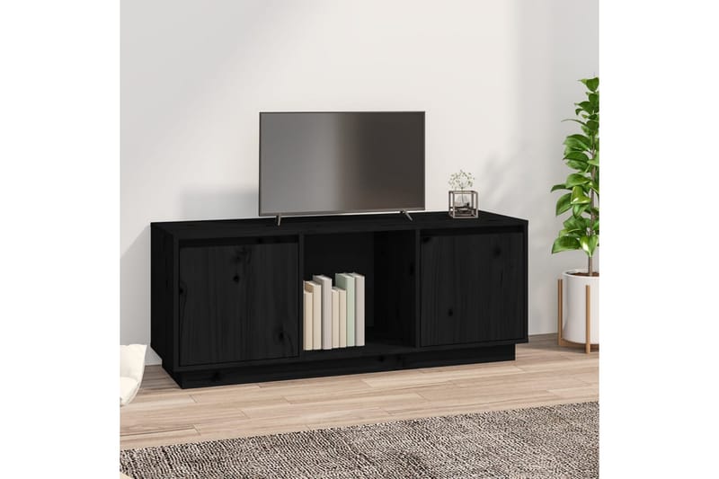 beBasic tv-bord 110,5x35x44 cm massivt fyrretræ sort - Sort - Møbler - TV borde & mediemøbler - TV-borde