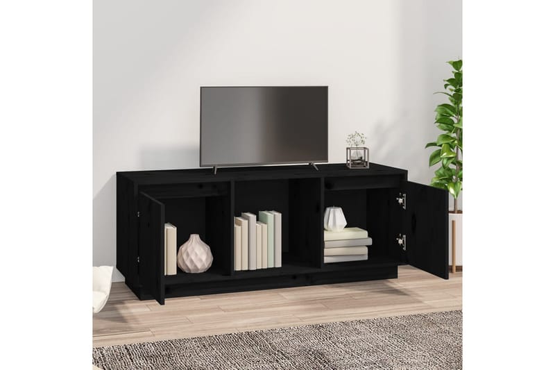 beBasic tv-bord 110,5x35x44 cm massivt fyrretræ sort - Sort - Møbler - TV borde & mediemøbler - TV-borde