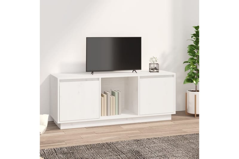 beBasic tv-bord 110,5x35x45 cm massivt fyrretræ hvid - Hvid - TV-borde