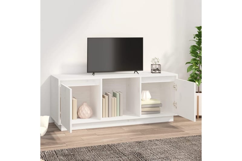 beBasic tv-bord 110,5x35x45 cm massivt fyrretræ hvid - Hvid - TV-borde