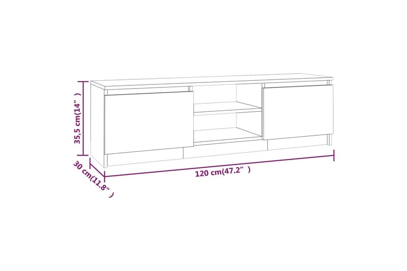 beBasic tv-bord 120x30x35,5 cm konstrueret træ røget egetræsfinish - Brun - TV-borde