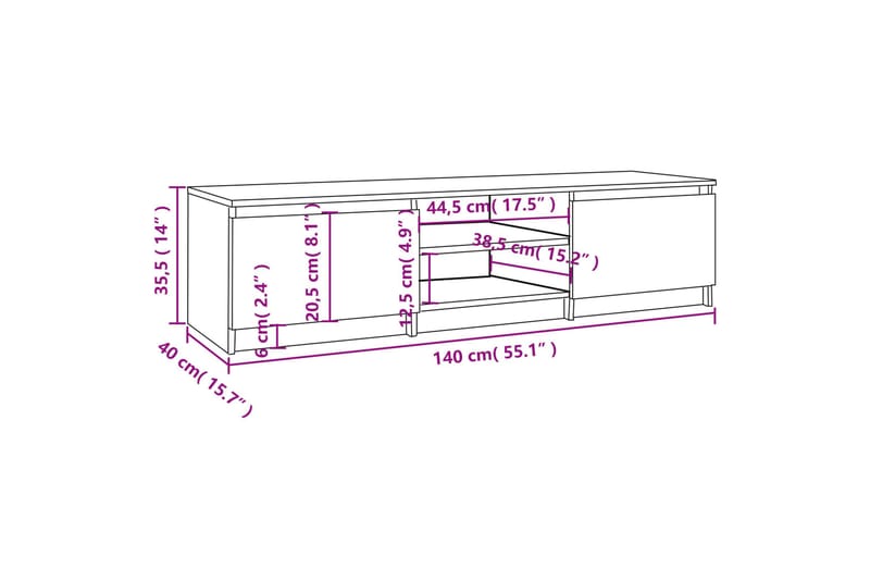 beBasic tv-bord 140x40x35,5 cm konstrueret træ grå sonoma-eg - GrÃ¥ - Møbler - TV borde & mediemøbler - TV-borde