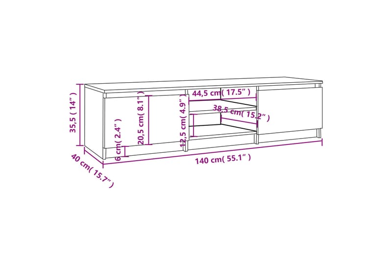 beBasic tv-bord 140x40x35,5 cm konstrueret træ røget egetræsfinish - Brun - Møbler - TV borde & mediemøbler - TV-borde