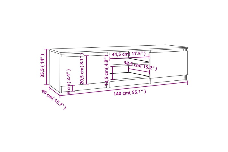 beBasic tv-bord 140x40x35,5 cm konstrueret træ røget egetræsfinish - Brun - TV-borde