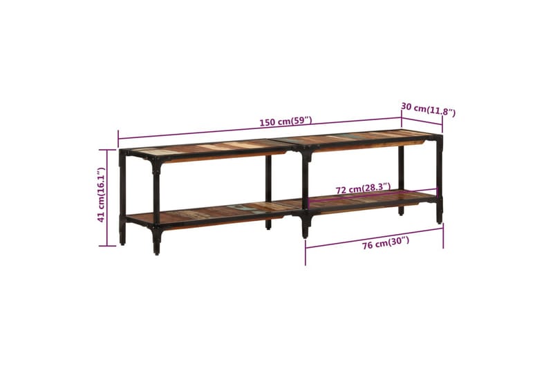 beBasic tv-bord 150x30x41 cm massivt genbrugstræ - Flerfarvet - Møbler - TV borde & mediemøbler - TV-borde