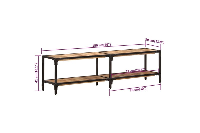 beBasic tv-bord 150x30x41 cm massivt mangotræ - Brun - Møbler - TV borde & mediemøbler - TV-borde