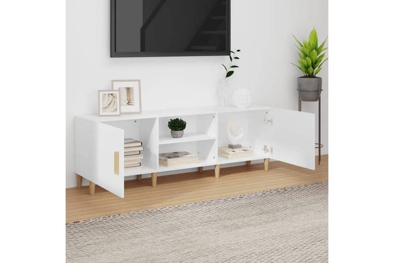 beBasic tv-bord 150x30x50 cm konstrueret træ hvid - Hvid - TV-borde
