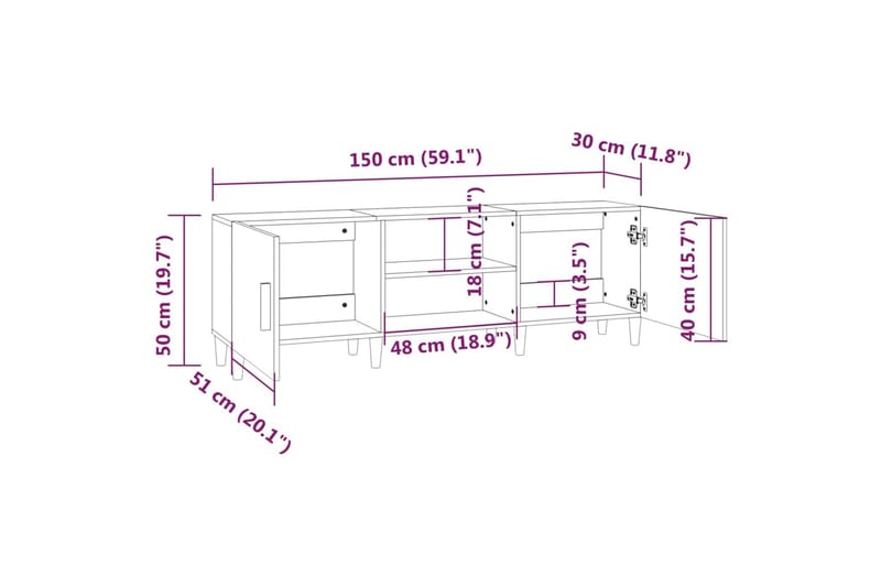 beBasic tv-bord 150x30x50 cm konstrueret træ røget egetræsfarve - Brun - Møbler - TV borde & mediemøbler - TV-borde