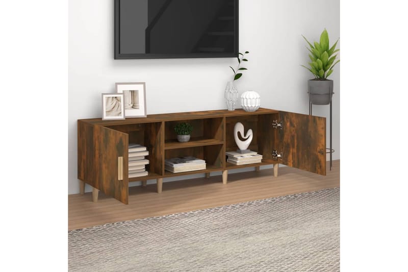 beBasic tv-bord 150x30x50 cm konstrueret træ røget egetræsfarve - Brun - TV-borde