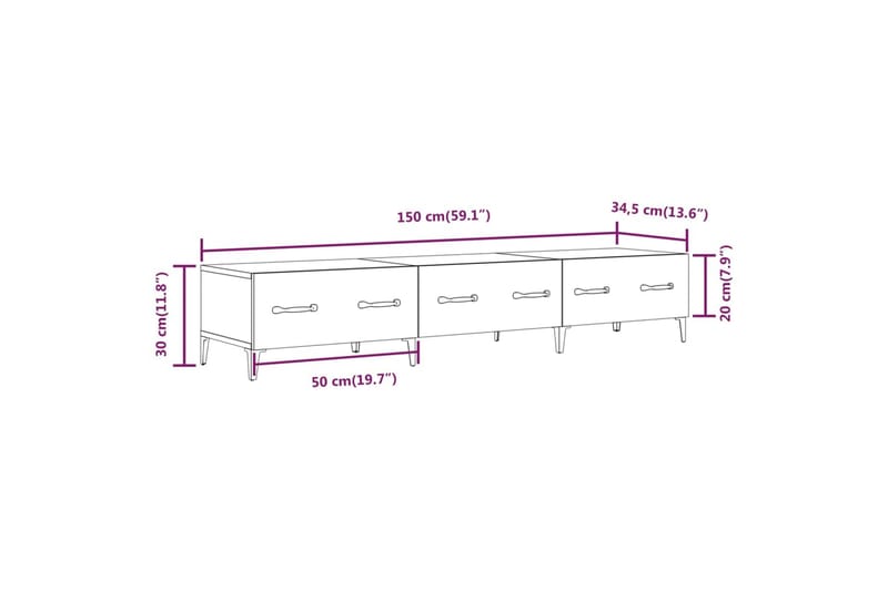 beBasic tv-bord 150x34,5x30 cm konstrueret træ betongrå - GrÃ¥ - TV-borde