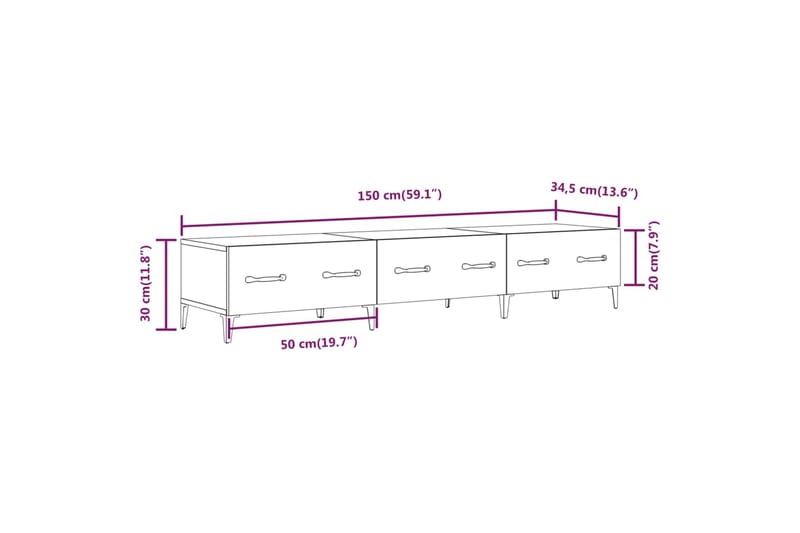 beBasic tv-bord 150x34,5x30 cm konstrueret træ grå sonoma-eg - GrÃ¥ - TV-borde