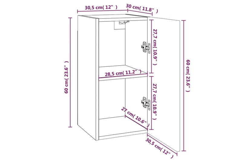 beBasic tv-bord 30,5x30x60 cm konstrueret træ grå sonoma-eg - GrÃ¥ - TV-borde