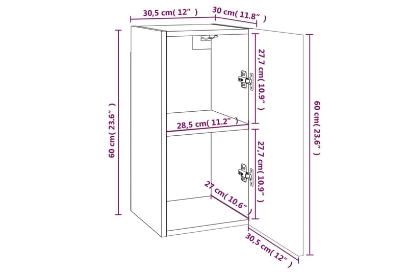 beBasic tv-bord 30,5x30x60 cm konstrueret træ røget egetræsfarve - Brun - TV-borde