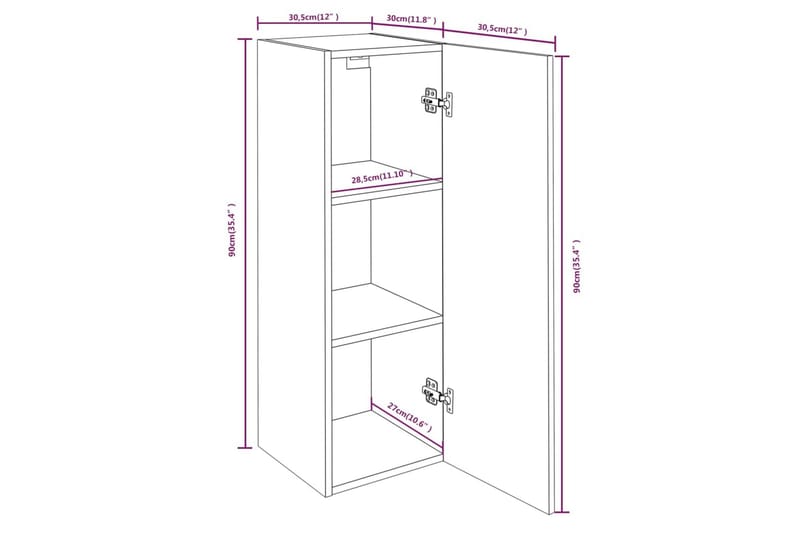 beBasic tv-bord 30,5x30x90 cm konstrueret træ grå sonoma-eg - GrÃ¥ - TV-borde