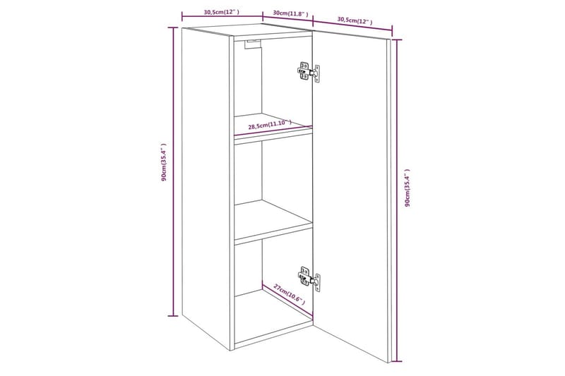 beBasic tv-bord 30,5x30x90 cm konstrueret træ røget egetræsfarve - Brun - TV-borde