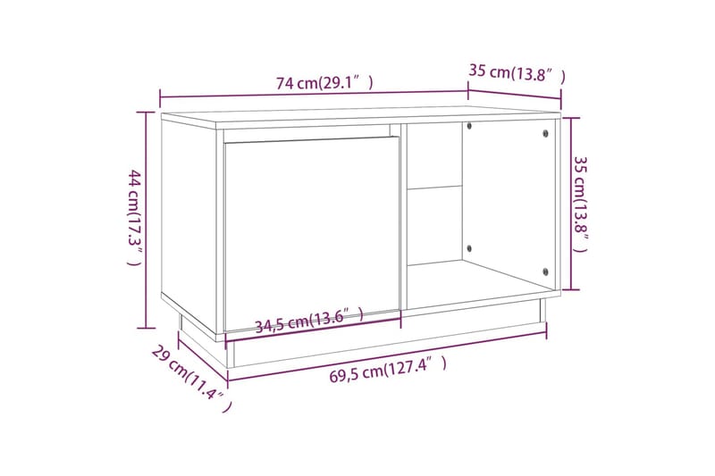 beBasic tv-bord 74x35x44 cm massivt fyrretræ hvid - Hvid - TV-borde