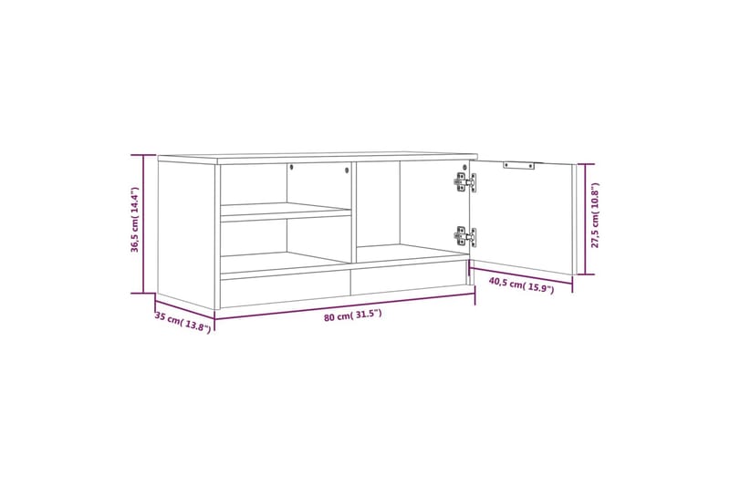 beBasic tv-bord 80x35x36,5 cm konstrueret træ betongrå - GrÃ¥ - TV-borde