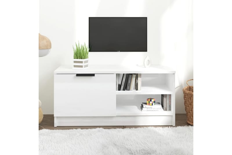 beBasic tv-bord 80x35x36,5 cm konstrueret træ hvid højglans - Hvid - TV-borde