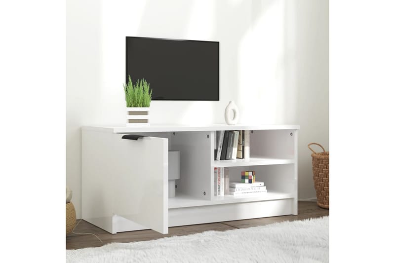 beBasic tv-bord 80x35x36,5 cm konstrueret træ hvid højglans - Hvid - TV-borde