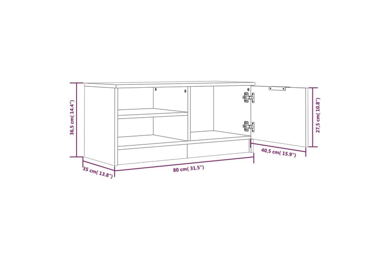 beBasic tv-bord 80x35x36,5 cm konstrueret træ røget egetræsfarve - Brun - Møbler - TV borde & mediemøbler - TV-borde