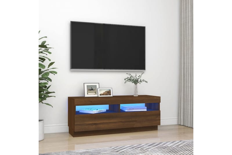 beBasic tv-bord med LED-lys 100x35x40 cm brun egetræsfarve - Brun - TV-borde