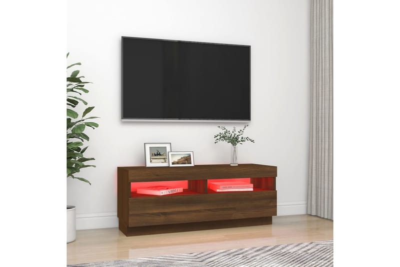 beBasic tv-bord med LED-lys 100x35x40 cm brun egetræsfarve - Brun - Møbler - TV borde & mediemøbler - TV-borde