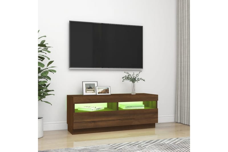 beBasic tv-bord med LED-lys 100x35x40 cm brun egetræsfarve - Brun - TV-borde