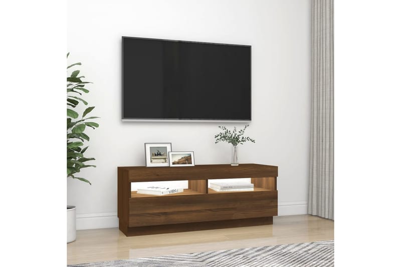 beBasic tv-bord med LED-lys 100x35x40 cm brun egetræsfarve - Brun - TV-borde