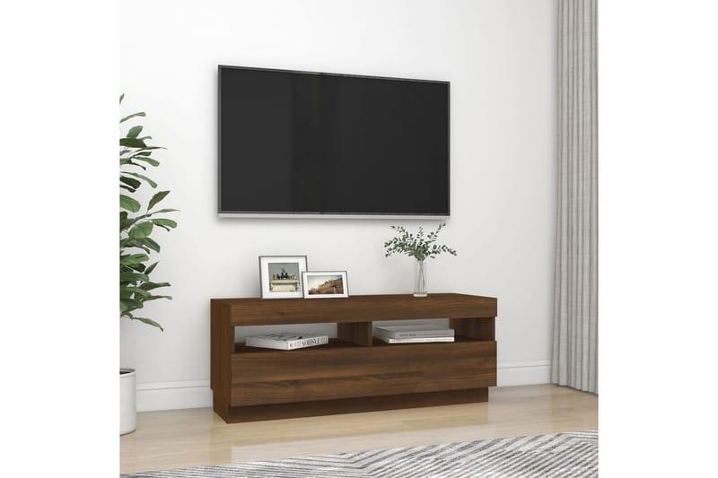 beBasic tv-bord med LED-lys 100x35x40 cm brun egetræsfarve - Brun - Møbler - TV borde & mediemøbler - TV-borde