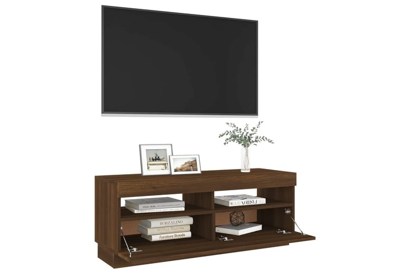 beBasic tv-bord med LED-lys 100x35x40 cm brun egetræsfarve - Brun - TV-borde