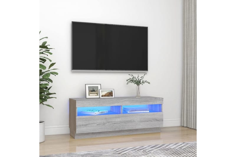 beBasic tv-bord med LED-lys 100x35x40 cm grå sonoma-eg - GrÃ¥ - TV-borde