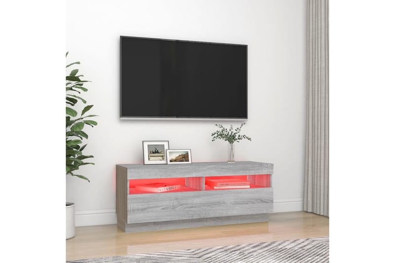 beBasic tv-bord med LED-lys 100x35x40 cm grå sonoma-eg - GrÃ¥ - TV-borde