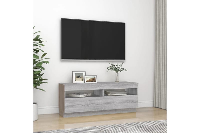 beBasic tv-bord med LED-lys 100x35x40 cm grå sonoma-eg - GrÃ¥ - TV-borde