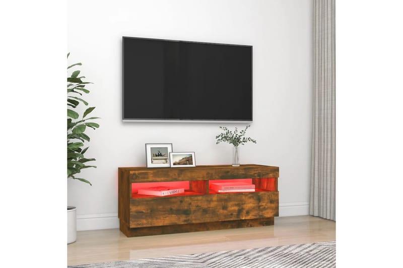 beBasic tv-bord med LED-lys 100x35x40 cm røget egetræsfarve - Brun - TV-borde