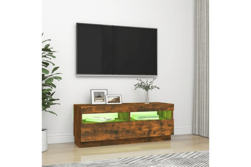 beBasic tv-bord med LED-lys 100x35x40 cm røget egetræsfarve - Brun - TV-borde