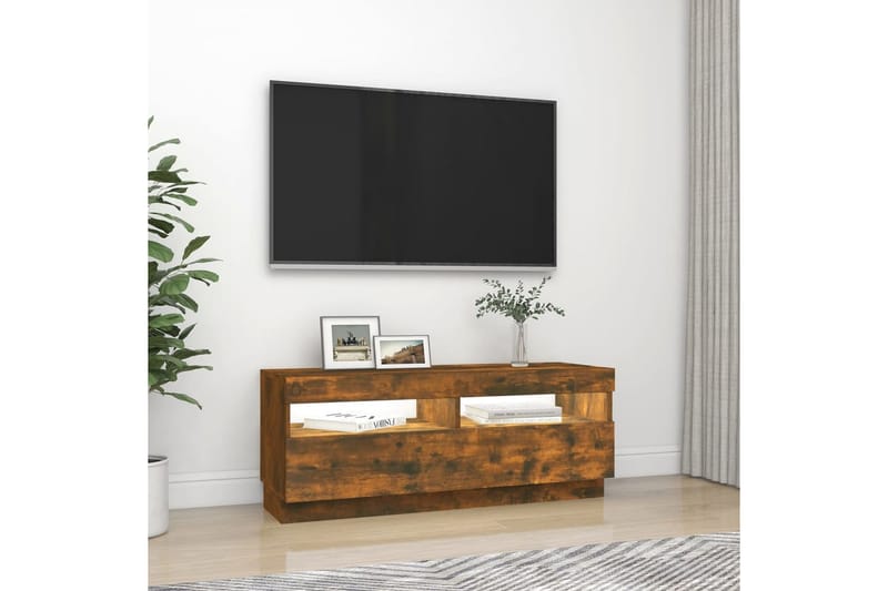 beBasic tv-bord med LED-lys 100x35x40 cm røget egetræsfarve - Brun - Møbler - TV borde & mediemøbler - TV-borde
