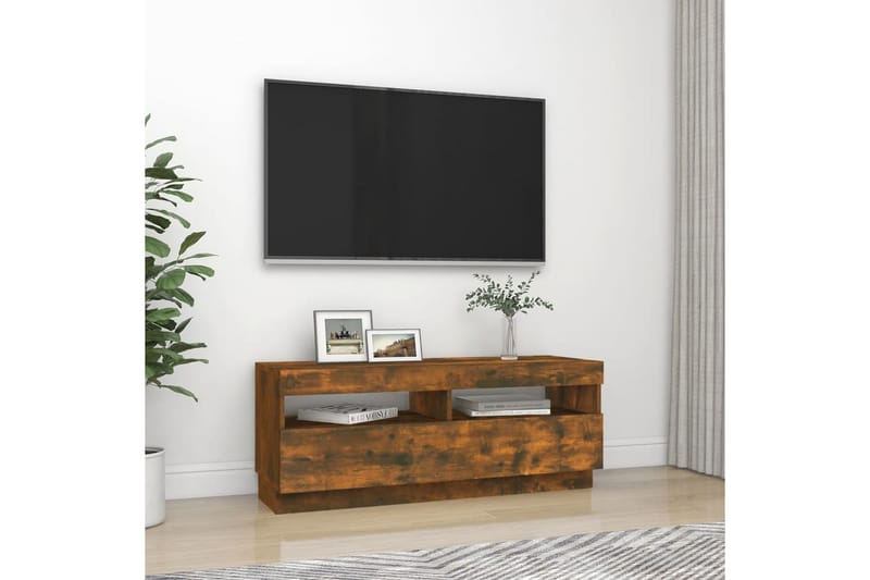beBasic tv-bord med LED-lys 100x35x40 cm røget egetræsfarve - Brun - Møbler - TV borde & mediemøbler - TV-borde