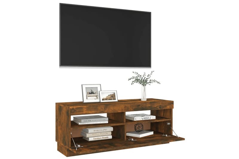 beBasic tv-bord med LED-lys 100x35x40 cm røget egetræsfarve - Brun - TV-borde