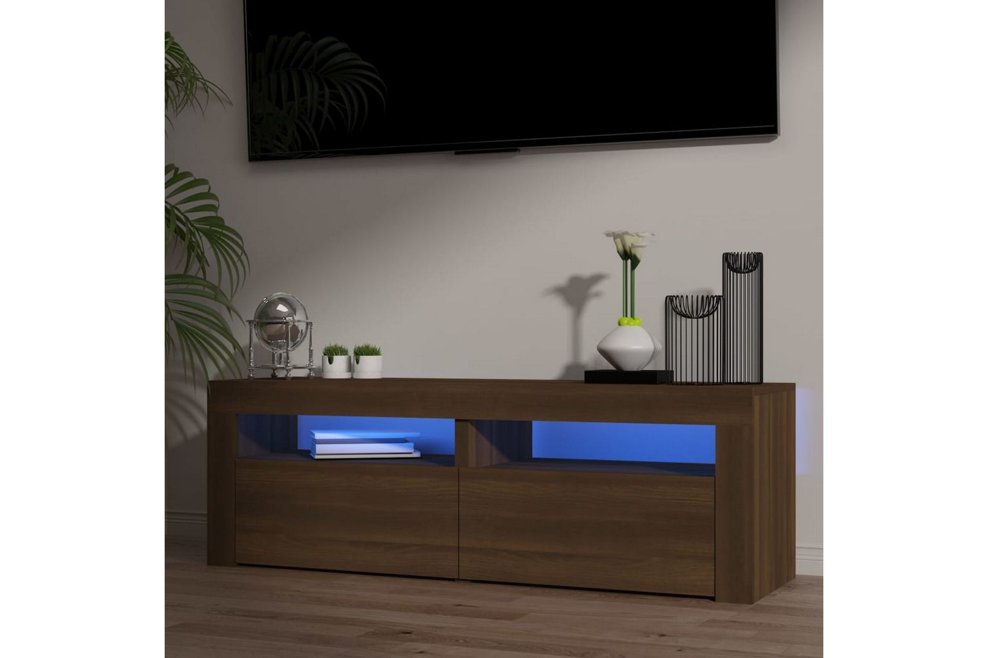 beBasic tv-bord med LED-lys 120x35x40 cm brun egetræsfarve - Brun - Møbler - TV borde & mediemøbler - TV-borde