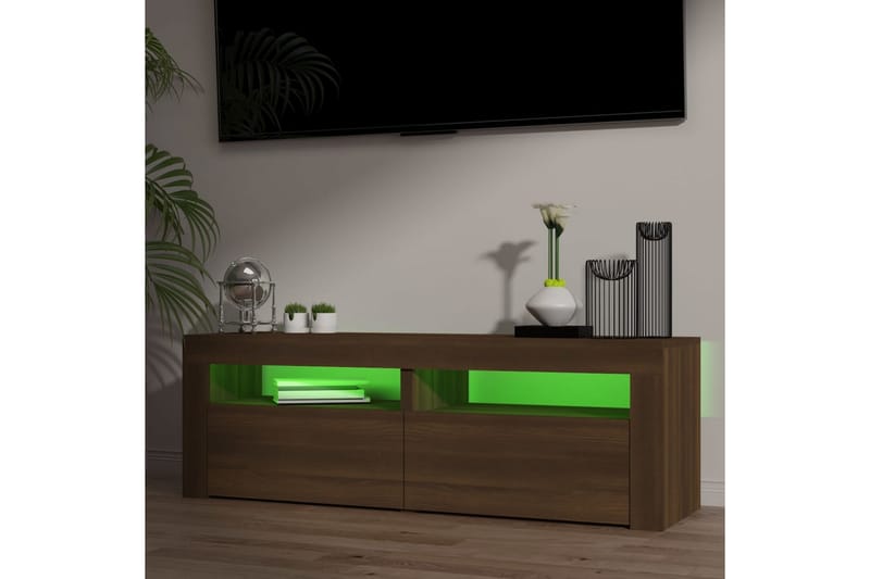 beBasic tv-bord med LED-lys 120x35x40 cm brun egetræsfarve - Brun - TV-borde