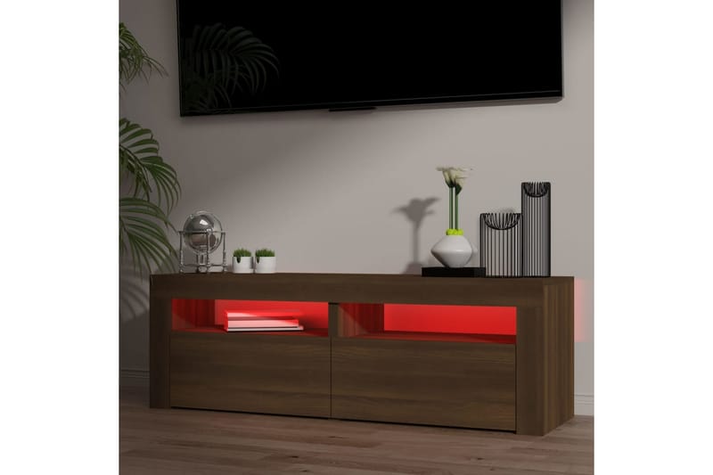 beBasic tv-bord med LED-lys 120x35x40 cm brun egetræsfarve - Brun - Møbler - TV borde & mediemøbler - TV-borde