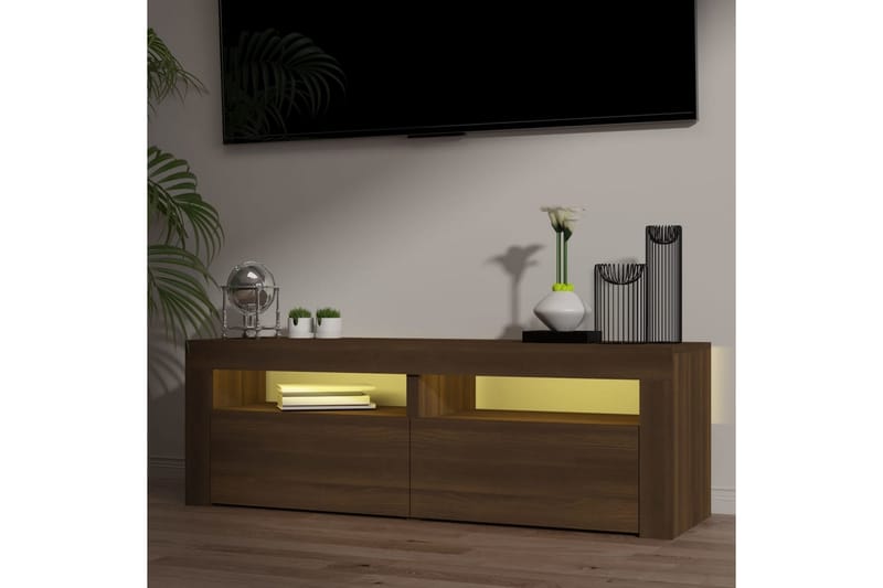 beBasic tv-bord med LED-lys 120x35x40 cm brun egetræsfarve - Brun - TV-borde