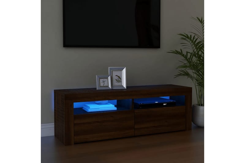 beBasic tv-bord med LED-lys 120x35x40 cm brun egetræsfarve - Brun - TV-borde