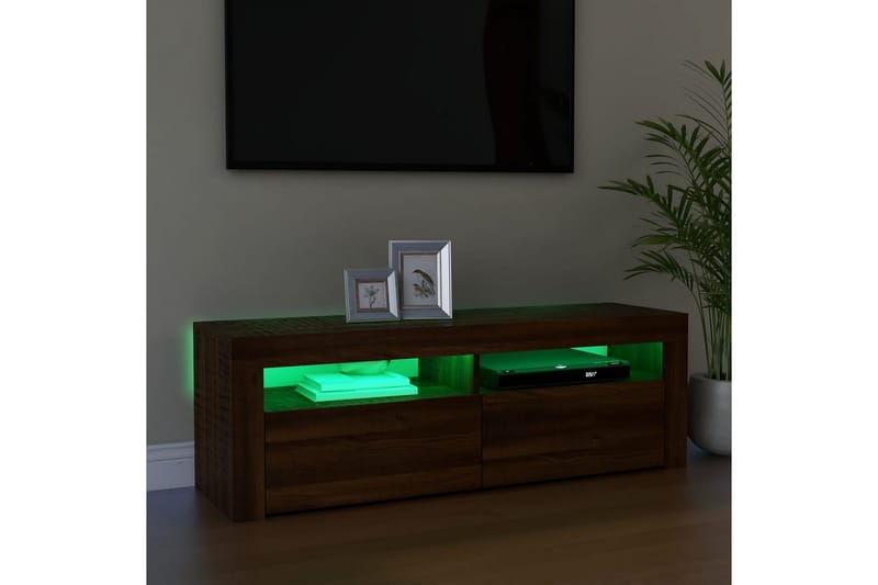 beBasic tv-bord med LED-lys 120x35x40 cm brun egetræsfarve - Brun - Møbler - TV borde & mediemøbler - TV-borde